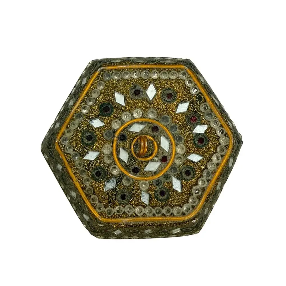 Vintage Embellished Hexagonal Jeweled Trinket Box